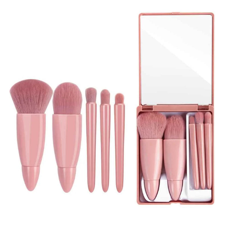Kit Pincéis de Maquiagem com Estojo e Espelho – Beleza Prática em Qualquer Lugar!