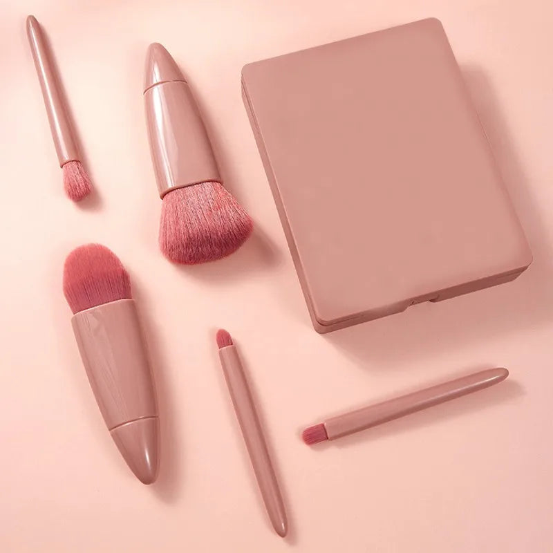 Kit Pincéis de Maquiagem com Estojo e Espelho – Beleza Prática em Qualquer Lugar!
