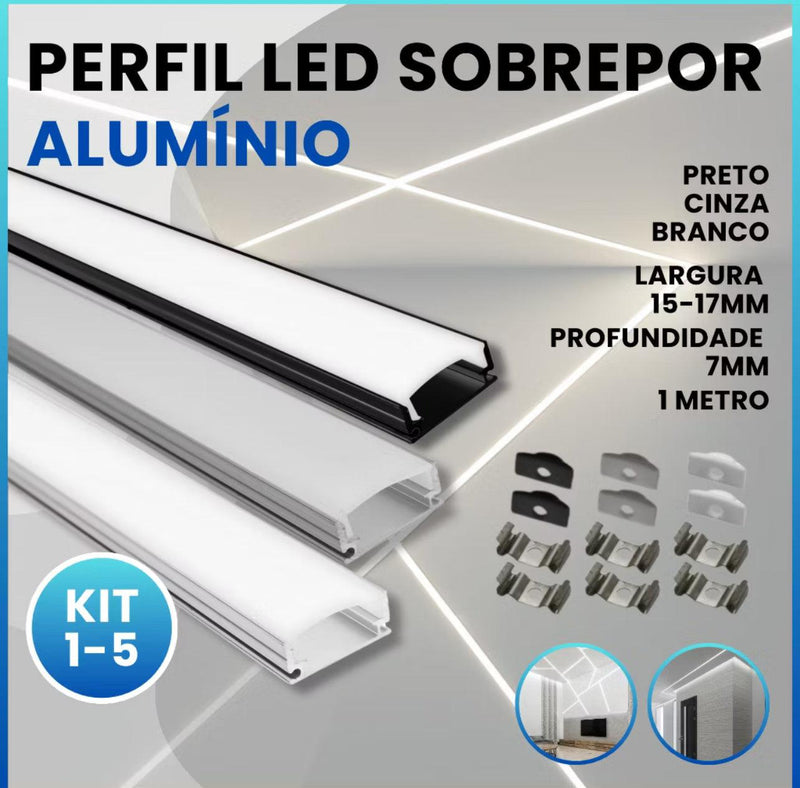 Kit Perfil Alumínio Sobrepor Para Fita Led Slim